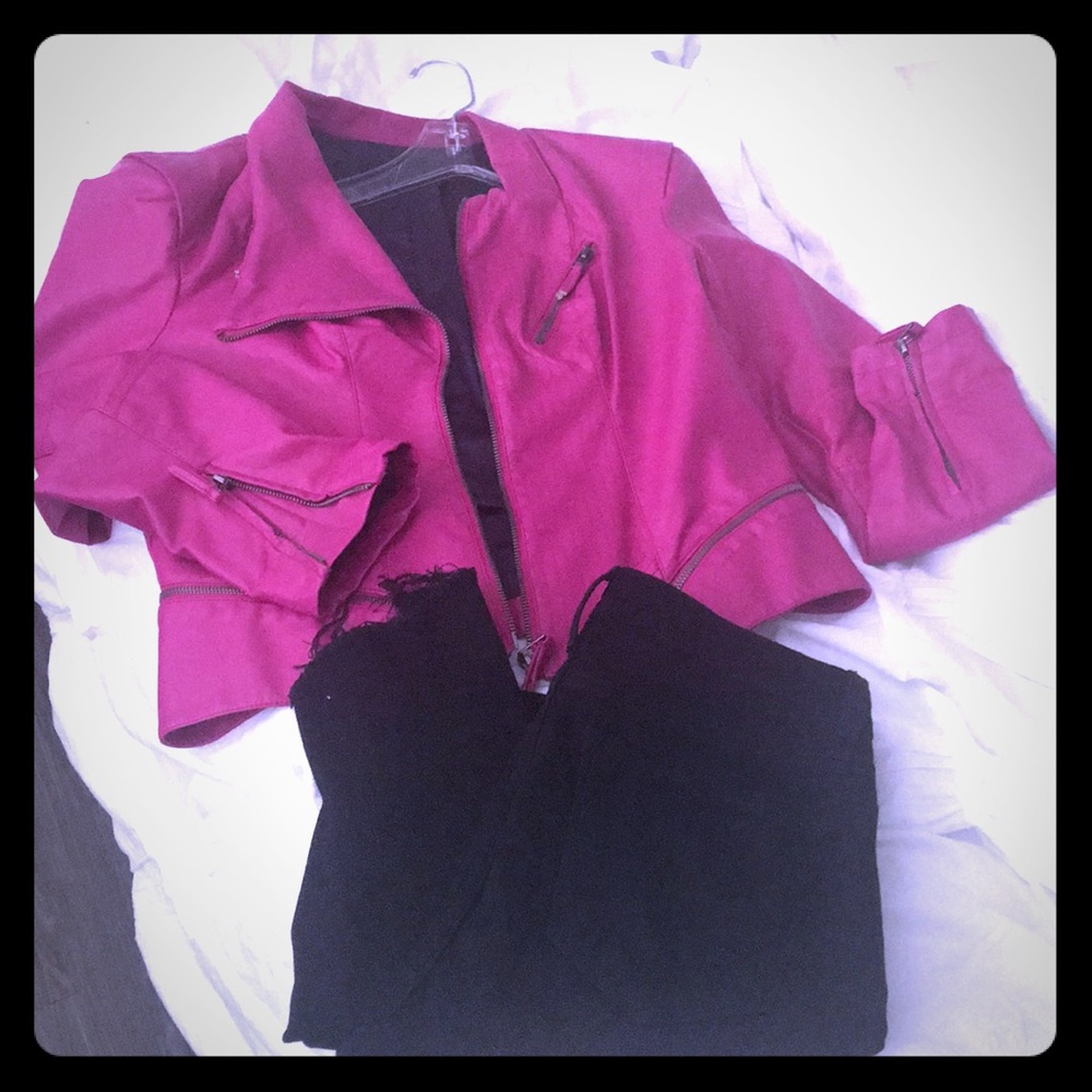 Hot Pink Faux Leather Jacket